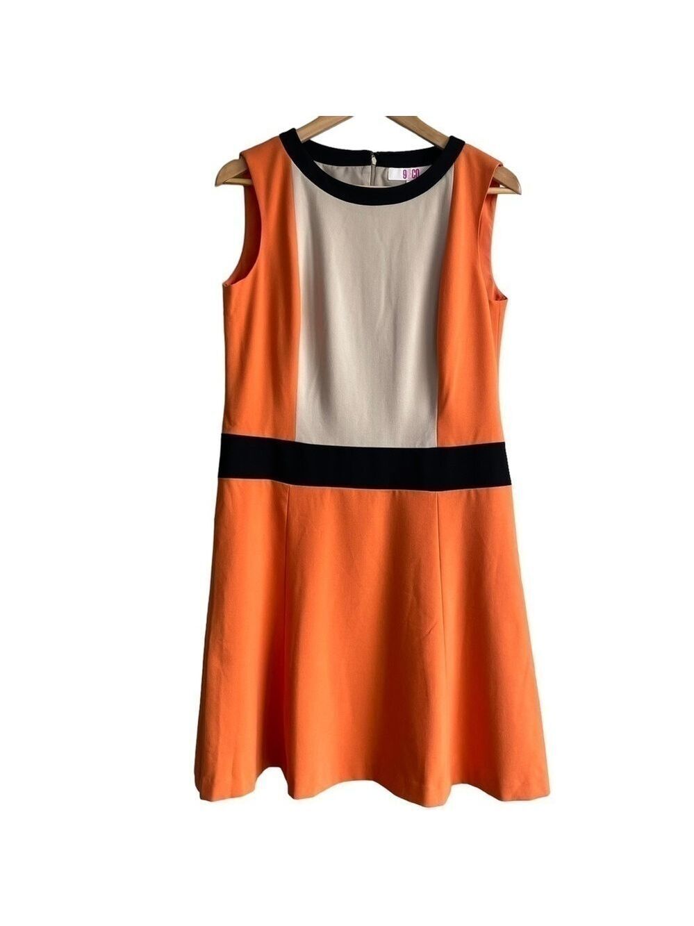 Nine & Co. 60s Style Dress Women’s 6 Orange Beige Sleeveless Shift Drop Waist